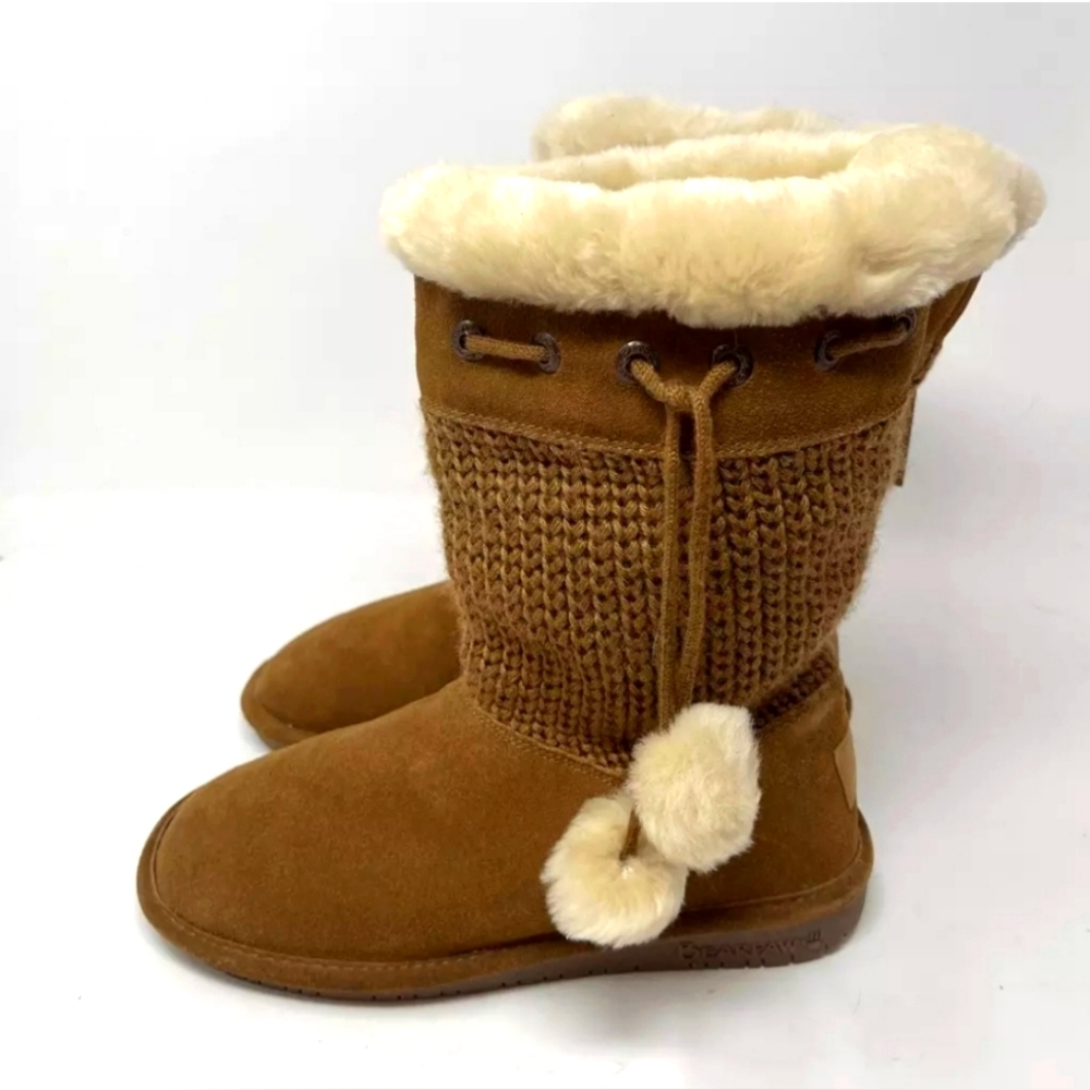 Bearpaw Constance Knitted Sheepskin Shearling Mid Calf Winter Fleece Boot Size 8